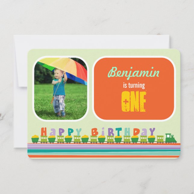 Invitation Fête d'anniversaire de train de joyeux (Devant)