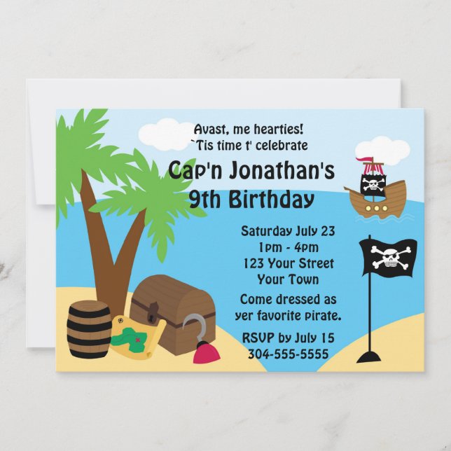 Invitation Fête d'anniversaire de trésor de pirate (Devant)