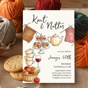 Invitation Fête d'anniversaire de tricot et de bavardage arti
