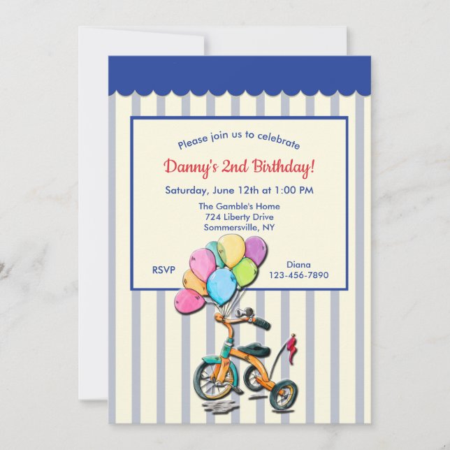 Invitation Fête d'anniversaire de Tricycle (Devant)