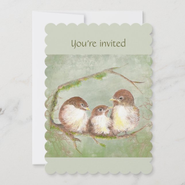 Invitation Fête d'anniversaire de Triplet Oiseaux mignons (Devant)