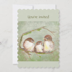 Invitation Fête d'anniversaire de Triplet Oiseaux mignons
