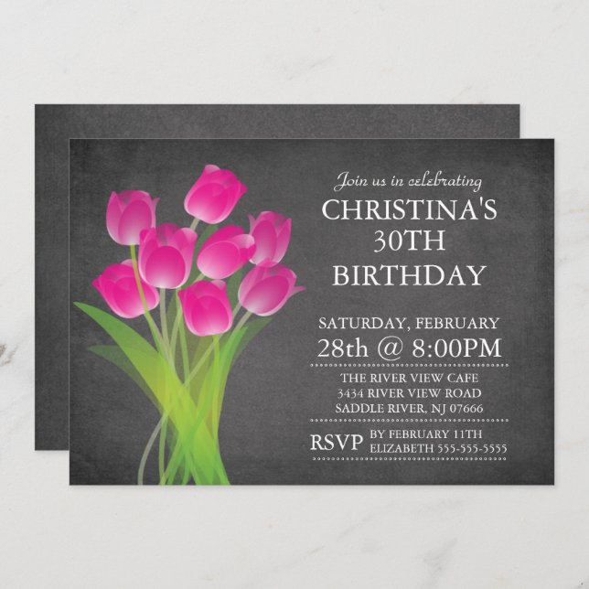 Invitation Fête d'anniversaire de Tulip Tulip (Devant / Derrière)