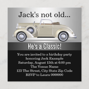 Invitation Fête d'anniversaire de voiture ancienne pour homme