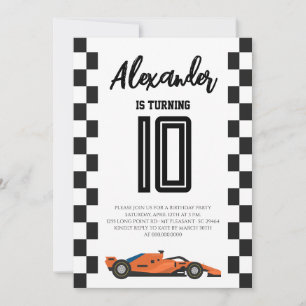 Invitation Fête d'anniversaire de voiture de course à carreau