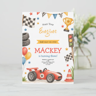 Invitation Fête d'anniversaire de voiture de course à l'aquar
