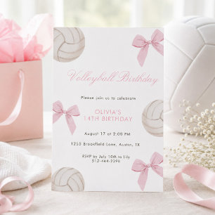 Invitation Fête d'anniversaire de volleyball avec un nœud ros
