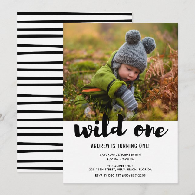 Invitation Fête d'anniversaire de Wild One Photo Baby (Devant / Derrière)
