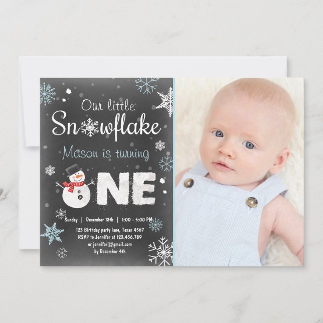 Invitation Fête d'anniversaire de Winter Onederland bonhomme  (Devant)