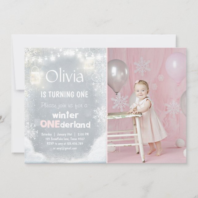 Invitation Fête d'anniversaire de Winter Onederland invitatio (Devant)