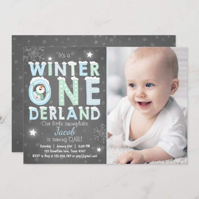 Invitation Fête d'anniversaire de Winter Onederland invitatio (Devant / Derrière)
