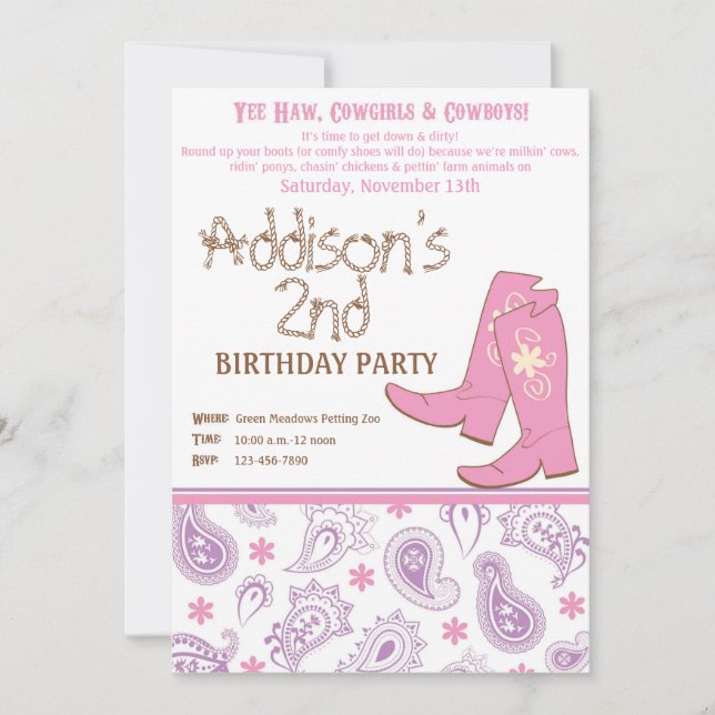 Invitation Fête d'anniversaire de Yee Haw (Devant)
