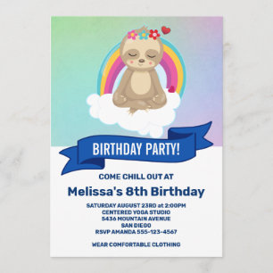 Invitation Fête d'anniversaire de yoga de paresseux méditant 