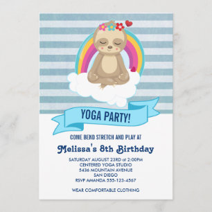 Invitation Fête d'anniversaire de yoga de paresseux méditant 