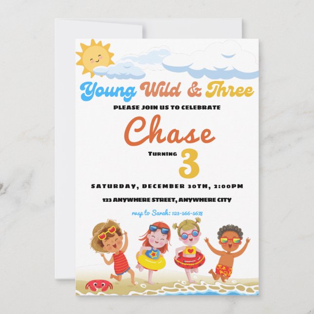 Invitation Fête D'Anniversaire De Young Wild Et Three Beach (Devant)