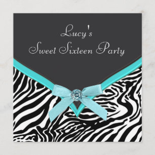 Invitation Fête d'anniversaire de zèbre bleu sarcelle