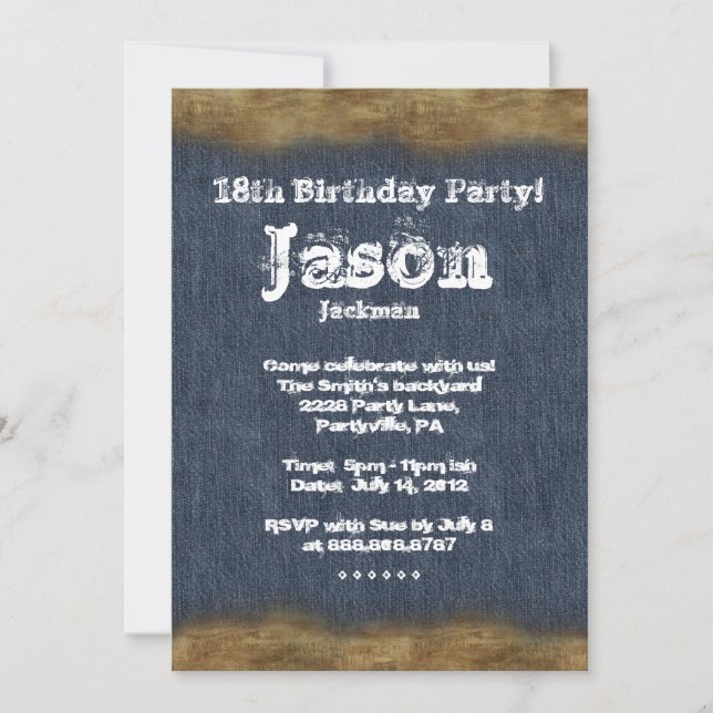Invitation Fête d'anniversaire Denim Leather (Devant)
