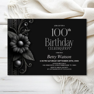 Invitation Fête d'anniversaire des 100 ans Grey Flower