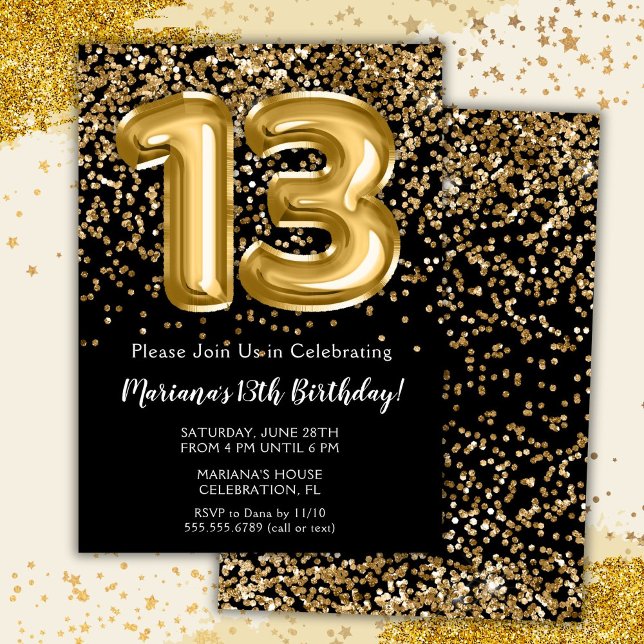 Invitation Fête d'anniversaire des 13 ans de Black Gold Kids  (Créateur téléchargé)