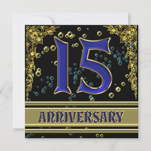 Invitation Fête d'anniversaire des 15 ans Black and Gold (Devant)