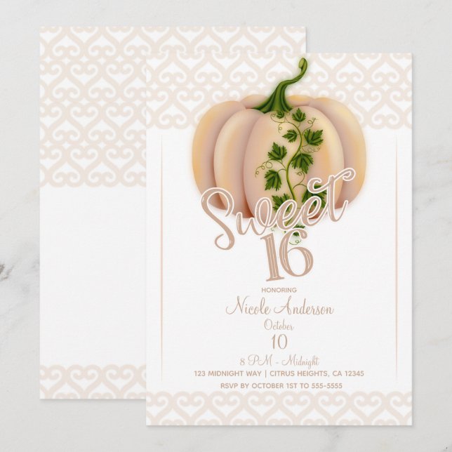 Invitation Fête d'anniversaire des 16 ans automne citrouille  (Devant / Derrière)