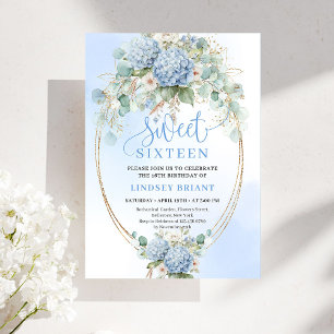 Invitation Fête d'anniversaire des 16 ans chic bleu floral do