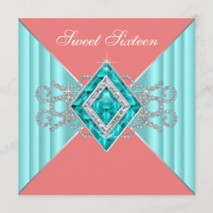 Invitation Fête d'anniversaire des 16 ans Diamant Turquoise C