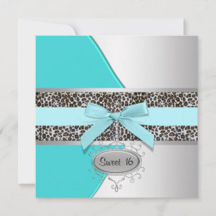 Invitation Fête d'anniversaire des 16 ans Teal Léopard Douce