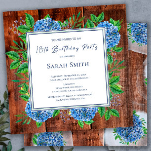 Invitation Fête d'anniversaire des 18 ans avec des Hortensias