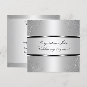 Invitation Fête d'anniversaire des 25 ans Light Silver Floral