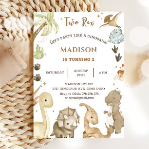 Invitation Fête d'anniversaire des 2 ans de Dinosaur Two Rex
