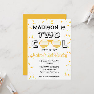 Invitation Fête d'anniversaire des 2 ans TWO Cool Sunglass