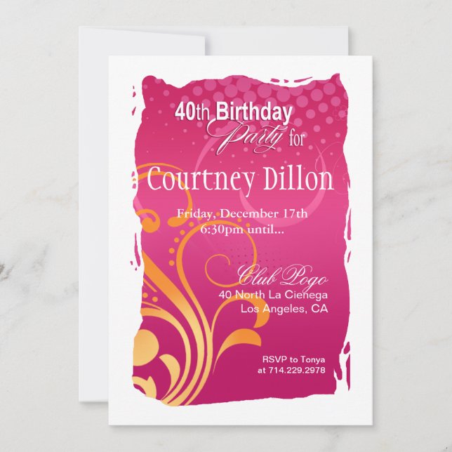 Invitation Fête d'anniversaire des 40 ans avec tourbillon ora (Devant)