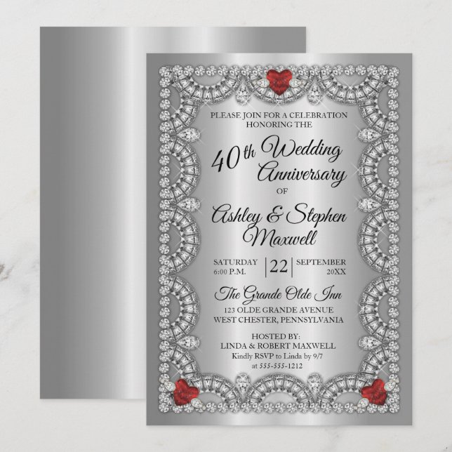 Invitation Fête d'anniversaire des 40 ans de mariage de Ruby  (Devant / Derrière)