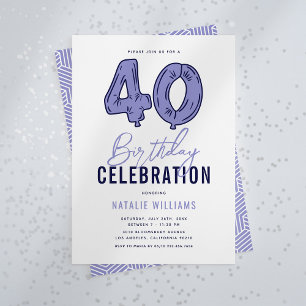 Invitation Fête d'anniversaire des 40 ans en bleu