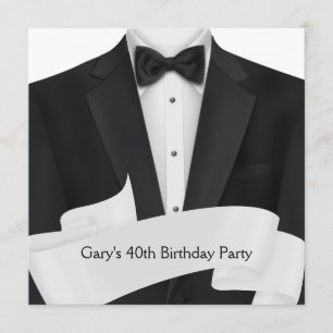 Invitation Fête d'anniversaire des 40 ans en smoking noir pou