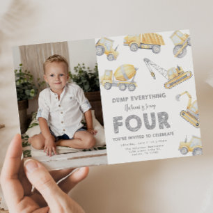 Invitation Fête d'anniversaire des 4 ans Construction