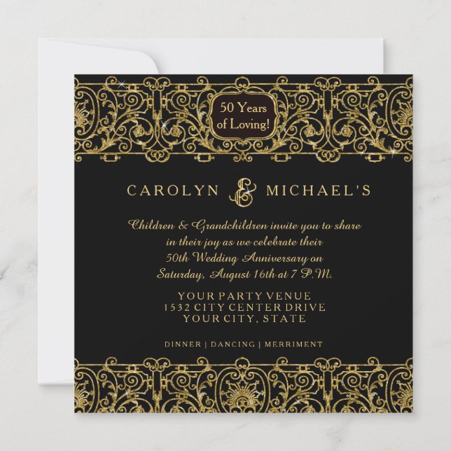 Invitation Fête d'anniversaire des 50 ans de mariage Art Deco (Dos)