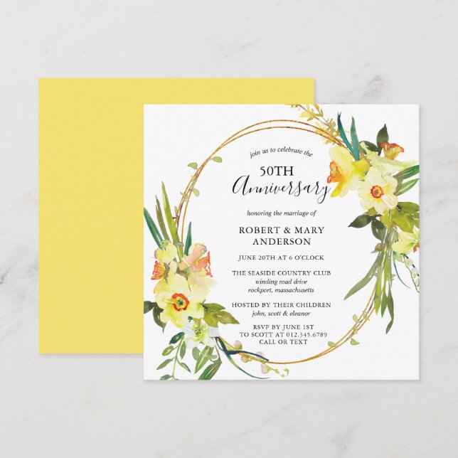 Invitation Fête d'anniversaire des 50 ans de mariage Floral J (Devant / Derrière)