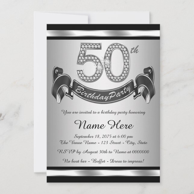 Invitation Fête d'anniversaire des 50 ans en argent (Devant)