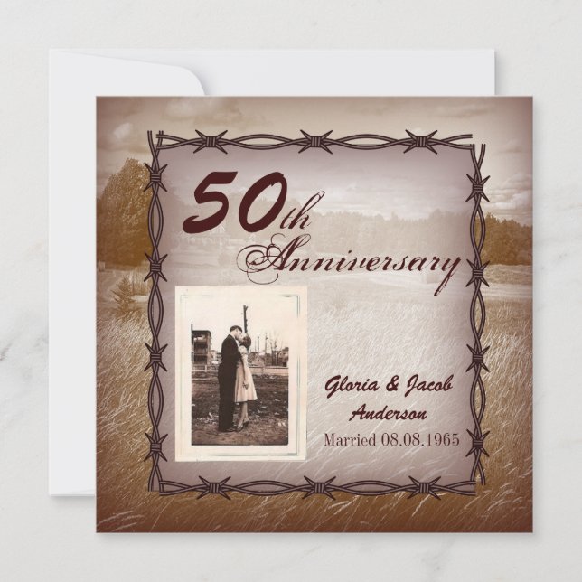 Invitation Fête d'anniversaire des 50 ans Rustique Western Co (Devant)