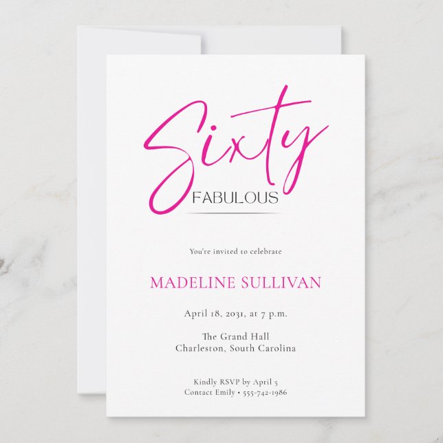 Invitation Fête d'anniversaire des 60 ans avec un script mini (Devant)