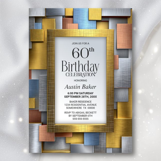 Invitation Fête d'anniversaire des 60 ans Or Argent Moderne (Créateur téléchargé)