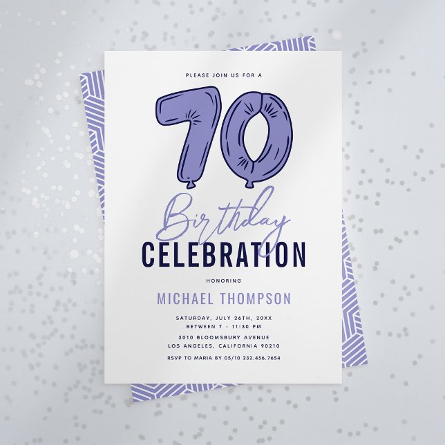 Invitation Fête d'anniversaire des 70 ans en bleu (Créateur téléchargé)