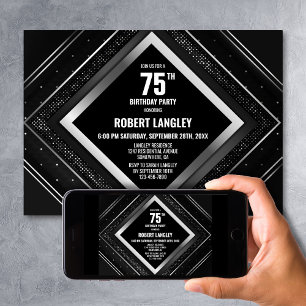 Invitation Fête d'anniversaire des 75 ans élégante noire et a