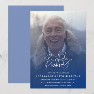 Invitation Fête d'anniversaire des 77 ans homme bleu marine P