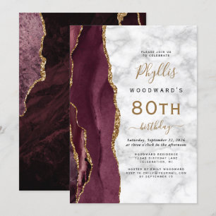 Invitation Fête d'anniversaire des 80 ans avec Marbre d'agate