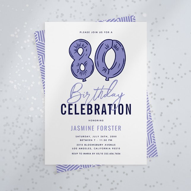 Invitation Fête d'anniversaire des 80 ans en bleu (Créateur téléchargé)