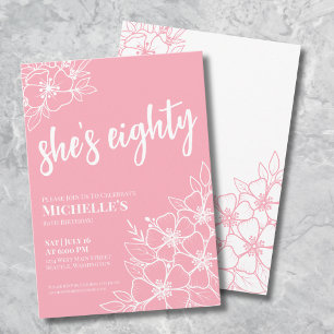 Invitation Fête d'anniversaire des 80 ans en rose tendre