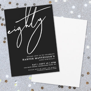 Invitation Fête d'anniversaire des 80 ans minimaliste noir